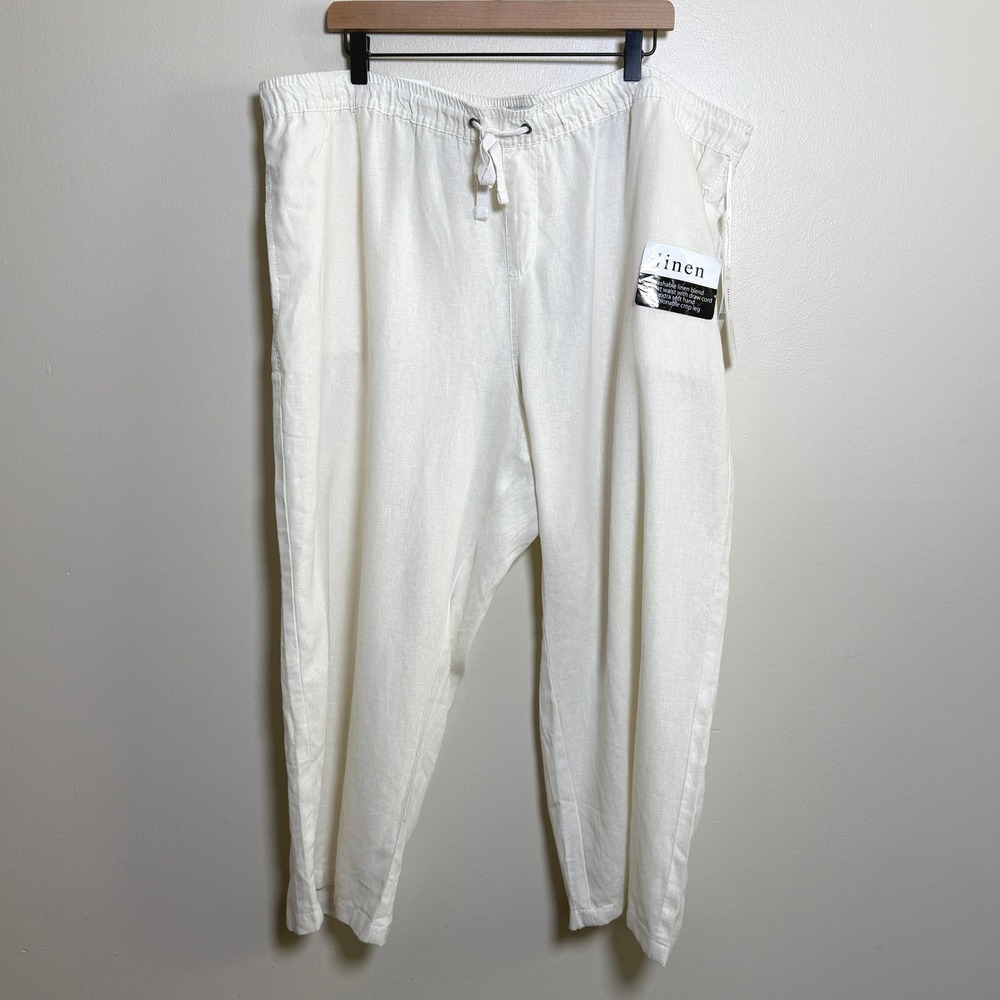 d-a-s-h Womens Linen Blend Capri 2X White Comfort Waist Crop Resort Beach Vacay